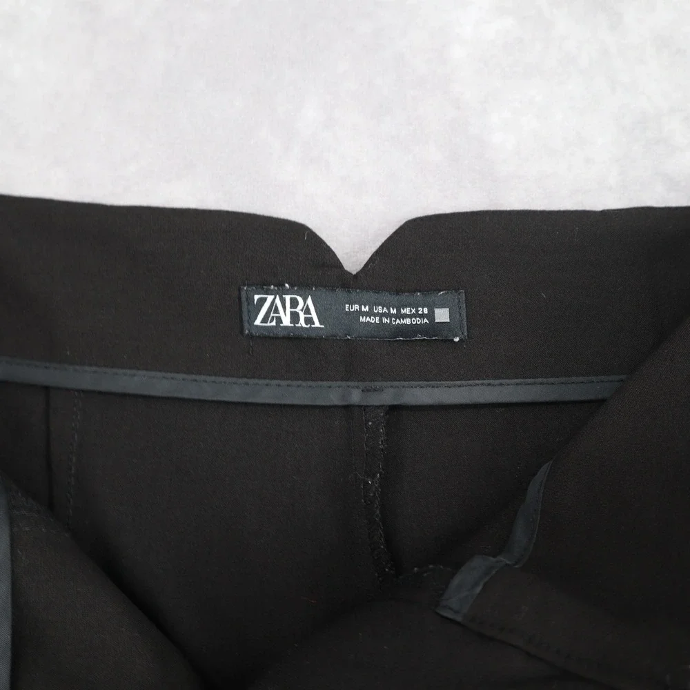 ZARA Pants Straight Leg Trouser Black High Waisted Seam Front Size M